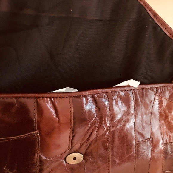 Vintage 1970’s brown leather patchwork Camila flower fold clutch handbag purse - Picture 5 of 6